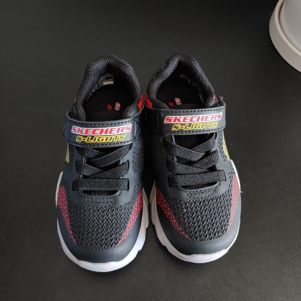 Skechers Kids' Black and Red S-Lights Sneakers